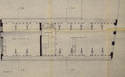 <p>Restauratieplan van de zolder van Blijmarkt 21 uit 1973 (archief HCO). </p>
